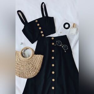 Lulus Sweet As Ever Midi button down skirt and top 2 piece size small